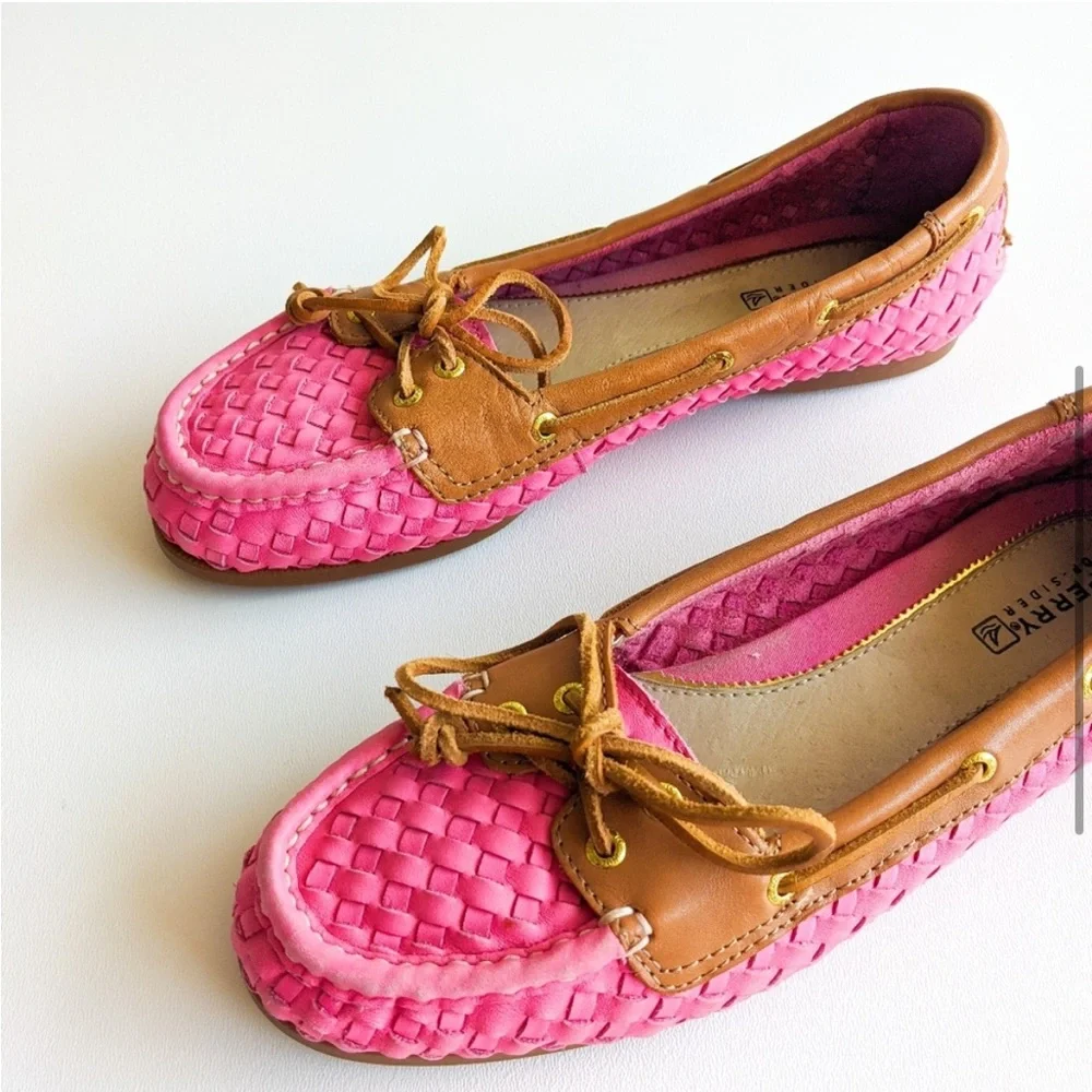 Sperry Pink Audrey Woven Top Siders Boat Shoes - Picture 4 of 7